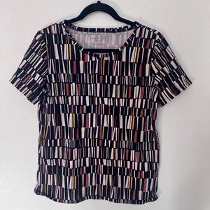 Ann Taylor Black White Geometric Print T-Shirt Size Medium